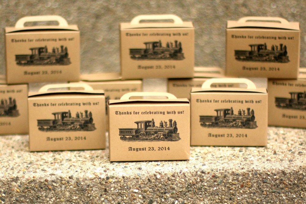 Favor boxes for train party 