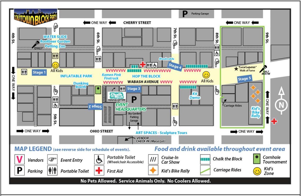 Map of the downtown Terre Haute Block Party -- 2015