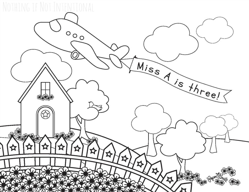 Airplane Play: Airplane Sensory Bin, Personalized Coloring Sheet (shown), and Frozen Fizzing Airplane Fun!