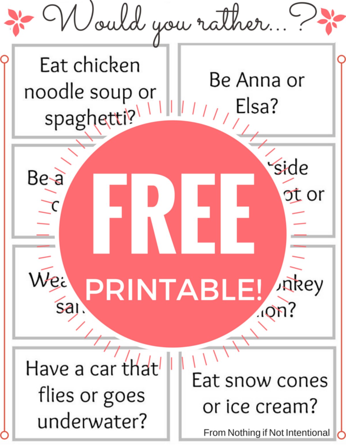 Free Printable! 24 Fun “Would You Rather” Questions! (with a Subtle FROZEN  Theme) – Nothing if Not Intentional